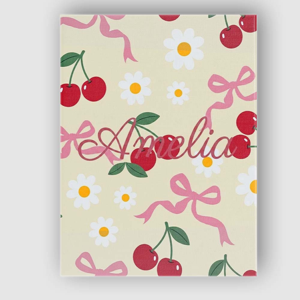 Personalised Name Cute Cherry Bow and Daisy Custom  Bespoke Interior Contemporary Canvas Wall Art Print Decor Picture Ready to Hang