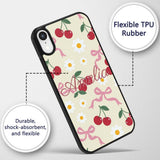Cute Cherry Bow and Daisy Seamless Pattern on Custom Name Protective Phone Case Mobile Cover Durable Everyday Smartphone Shock Resistant