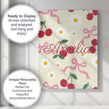 Personalised Name Cute Cherry Bow and Daisy Custom  Bespoke Interior Contemporary Canvas Wall Art Print Decor Picture Ready to Hang