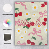 Personalised Name Cute Cherry Bow and Daisy Custom  Bespoke Interior Contemporary Canvas Wall Art Print Decor Picture Ready to Hang