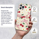 Cute Cherry Bow and Daisy Seamless Pattern on Custom Name Protective Phone Case Mobile Cover Durable Everyday Smartphone Shock Resistant