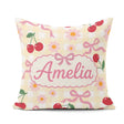 Custom Name Cherry Bow and Daisy Yellow Gingham Seamless Pattern Square Filled Cushion Throw Pillow Sofa Bed Home Decor Zip Washable UK Made