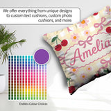 Custom Name Cherry Bow and Daisy Yellow Gingham Seamless Pattern Square Filled Cushion Throw Pillow Sofa Bed Home Decor Zip Washable UK Made