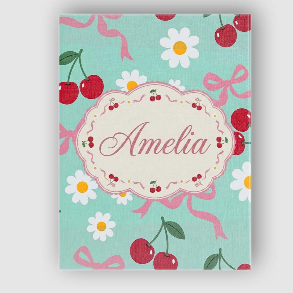 Personalised Name Cute Cherry Bow and Daisy Custom  Bespoke Interior Contemporary Canvas Wall Art Print Decor Picture Ready to Hang
