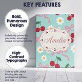 Personalised Name Cute Cherry Bow and Daisy Custom  Bespoke Interior Contemporary Canvas Wall Art Print Decor Picture Ready to Hang