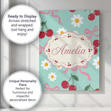 Personalised Name Cute Cherry Bow and Daisy Custom  Bespoke Interior Contemporary Canvas Wall Art Print Decor Picture Ready to Hang
