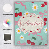 Personalised Name Cute Cherry Bow and Daisy Custom  Bespoke Interior Contemporary Canvas Wall Art Print Decor Picture Ready to Hang