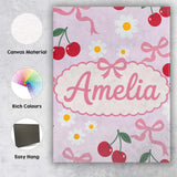 Personalised Name Cute Cherry Bow and Daisy Custom  Bespoke Interior Contemporary Canvas Wall Art Print Decor Picture Ready to Hang