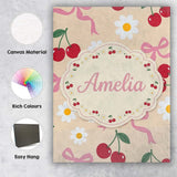 Personalised Name Cute Cherry Bow and Daisy Custom  Bespoke Interior Contemporary Canvas Wall Art Print Decor Picture Ready to Hang