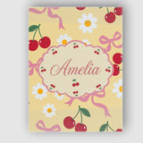 Personalised Name Cute Cherry Bow and Daisy Custom  Bespoke Interior Contemporary Canvas Wall Art Print Decor Picture Ready to Hang