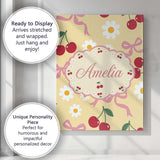 Personalised Name Cute Cherry Bow and Daisy Custom  Bespoke Interior Contemporary Canvas Wall Art Print Decor Picture Ready to Hang