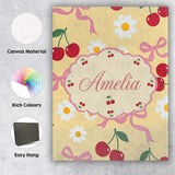 Personalised Name Cute Cherry Bow and Daisy Custom  Bespoke Interior Contemporary Canvas Wall Art Print Decor Picture Ready to Hang