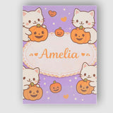 Personalised Name Cute Halloween Cat Pumpkin Cartoon Animal Pattern Custom Canvas Wall Art Print Decor Picture Ready to Hang