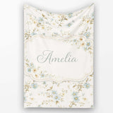 Blue Floral Vintage Blossom Pattern Cream Background Seamless Lovely  Personalised Custom Name Super Soft Fleece Blanket Bed Sofa Throw