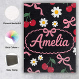 Personalised Name Cute Cherry Bow and Daisy Custom  Bespoke Interior Contemporary Canvas Wall Art Print Decor Picture Ready to Hang