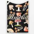 Watercolor Woodland Mushroom Botanical Seamless Pattern Lovely  Personalised Custom Name Super Soft Fleece Blanket Bed Sofa Throw