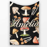 Watercolor Woodland Mushroom Botanical Seamless Pattern Lovely  Personalised Custom Name Super Soft Fleece Blanket Bed Sofa Throw