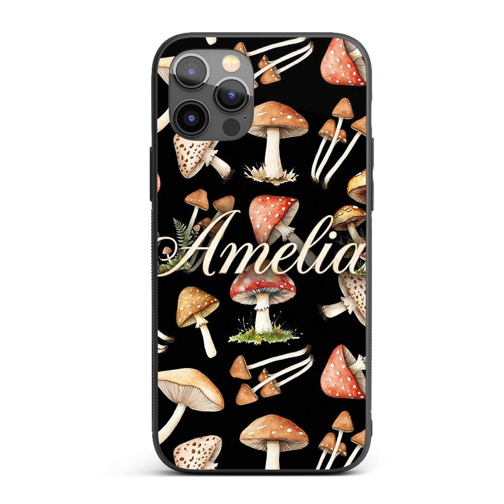 Watercolor Woodland Mushroom Botanical Seamless Custom Name Protective Phone Case Mobile Cover Durable Everyday Smartphone Shock Resistant