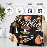 Watercolor Woodland Mushroom Botanical Seamless Pattern Lovely  Personalised Custom Name Super Soft Fleece Blanket Bed Sofa Throw