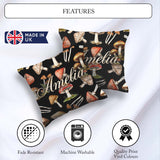 Custom Name Watercolor Woodland Mushroom Seamless Pattern Lovely Square Filled Cushion Throw Pillow Sofa Bed Home Decor Zip Washable UK Made