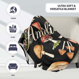 Watercolor Woodland Mushroom Botanical Seamless Pattern Lovely  Personalised Custom Name Super Soft Fleece Blanket Bed Sofa Throw