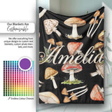 Watercolor Woodland Mushroom Botanical Seamless Pattern Lovely  Personalised Custom Name Super Soft Fleece Blanket Bed Sofa Throw