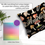 Custom Name Watercolor Woodland Mushroom Seamless Pattern Lovely Square Filled Cushion Throw Pillow Sofa Bed Home Decor Zip Washable UK Made