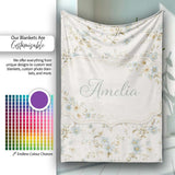 Blue Floral Vintage Blossom Pattern Cream Background Seamless Lovely  Personalised Custom Name Super Soft Fleece Blanket Bed Sofa Throw