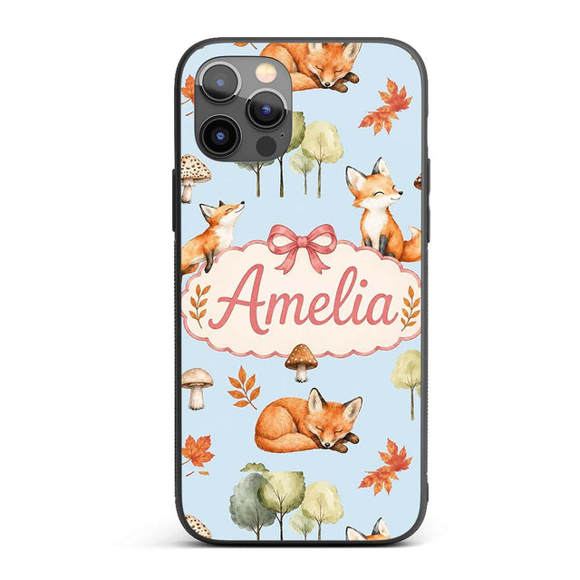 Watercolor Woodland Fox Mushroom Autumn Seamless Custom Name Protective Phone Case Mobile Cover Durable Everyday Smartphone Shock Resistant