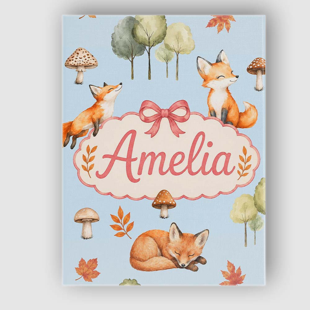 Personalised Name Watercolor Woodland Fox Custom  Unique Gift Idea Elegant Feature Canvas Wall Art Print Decor Picture Ready to Hang