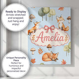 Personalised Name Watercolor Woodland Fox Custom  Unique Gift Idea Elegant Feature Canvas Wall Art Print Decor Picture Ready to Hang