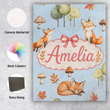 Personalised Name Watercolor Woodland Fox Custom  Unique Gift Idea Elegant Feature Canvas Wall Art Print Decor Picture Ready to Hang