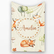 Watercolor Woodland Fox Mushroom Autumn Seamless Pattern on Beige  Personalised Custom Name Super Soft Fleece Blanket Bed Sofa Throw