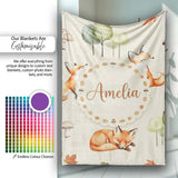 Watercolor Woodland Fox Mushroom Autumn Seamless Pattern on Beige  Personalised Custom Name Super Soft Fleece Blanket Bed Sofa Throw