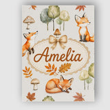 Personalised Name Watercolor Woodland Fox Custom  Unique Gift Idea Elegant Feature Canvas Wall Art Print Decor Picture Ready to Hang