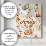 Personalised Name Watercolor Woodland Fox Custom  Unique Gift Idea Elegant Feature Canvas Wall Art Print Decor Picture Ready to Hang