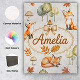 Personalised Name Watercolor Woodland Fox Custom  Unique Gift Idea Elegant Feature Canvas Wall Art Print Decor Picture Ready to Hang