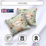 Custom Name Watercolor Woodland Fox Mushroom on Green Background Square Filled Cushion Throw Pillow Sofa Bed Home Decor Zip Washable UK Made