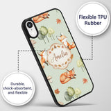 Watercolor Woodland Fox Mushroom Autumn on Sage Custom Name Protective Phone Case Mobile Cover Durable Everyday Smartphone Shock Resistant