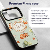 Watercolor Woodland Fox Mushroom Autumn on Sage Custom Name Protective Phone Case Mobile Cover Durable Everyday Smartphone Shock Resistant