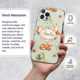 Watercolor Woodland Fox Mushroom Autumn on Sage Custom Name Protective Phone Case Mobile Cover Durable Everyday Smartphone Shock Resistant