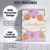 Personalised Name Cute Halloween Cat Pumpkin Cartoon Animal Pattern Custom Canvas Wall Art Print Decor Picture Ready to Hang