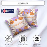 Custom Name Cute Halloween Cat Pumpkin Cartoon Animal Pattern Square Filled Cushion Throw Pillow Sofa Bed Home Decor Zip Washable UK Made