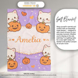 Cute Halloween Cat Pumpkin Cartoon Animal Pattern Cute Unique Gift  Personalised Custom Name Super Soft Fleece Blanket Bed Sofa Throw