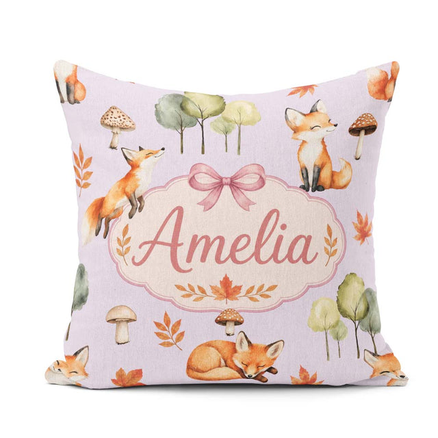 Custom Name Watercolor Woodland Mushroom Autumn on Soft Lavender Square Filled Cushion Throw Pillow Sofa Bed Home Decor Zip Washable UK Made