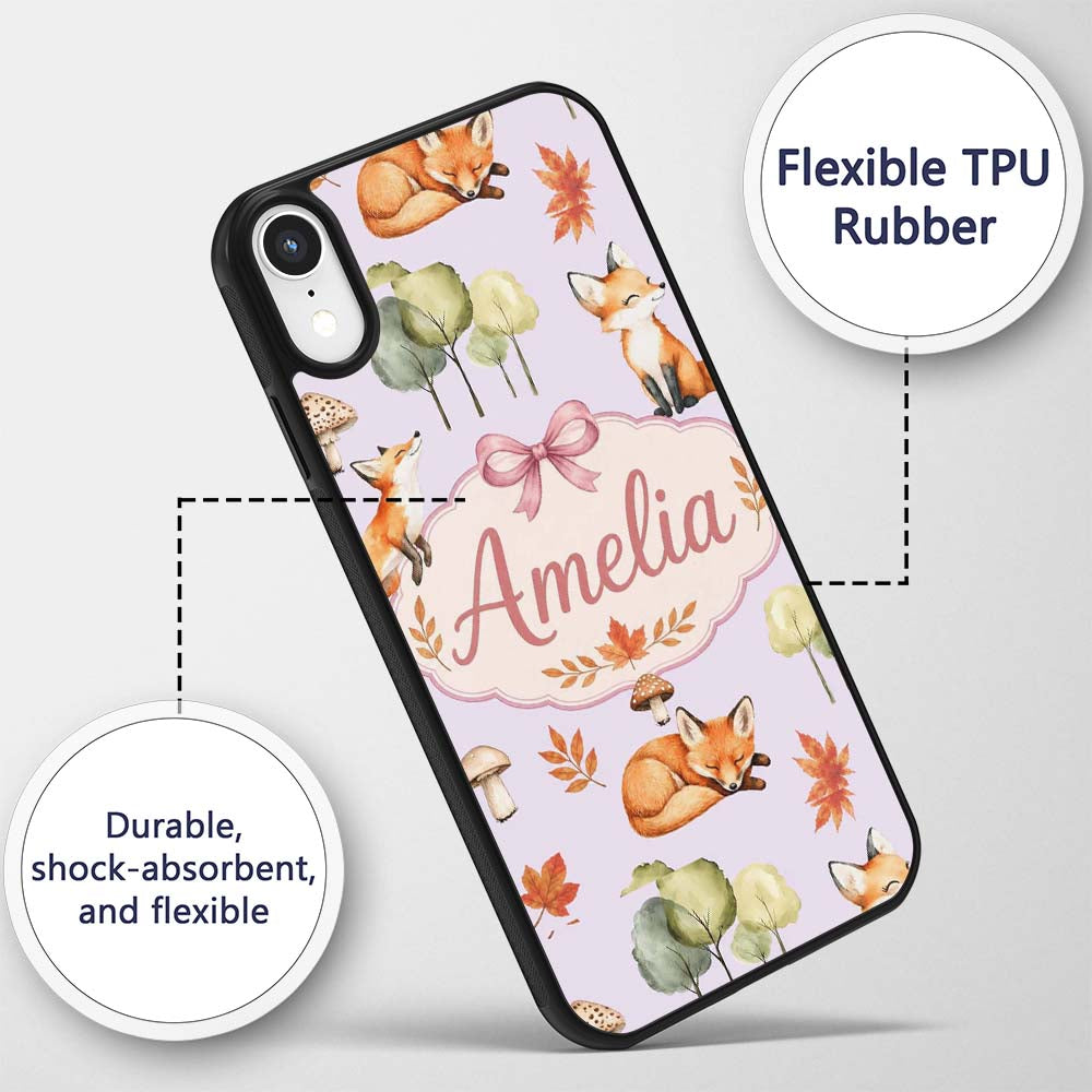 Watercolor Woodland Fox Mushroom Autumn on Soft Custom Name Protective Phone Case Mobile Cover Durable Everyday Smartphone Shock Resistant