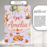 Watercolor Woodland Fox Mushroom Autumn on Soft Lavender Background  Personalised Custom Name Super Soft Fleece Blanket Bed Sofa Throw