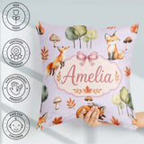 Custom Name Watercolor Woodland Mushroom Autumn on Soft Lavender Square Filled Cushion Throw Pillow Sofa Bed Home Decor Zip Washable UK Made