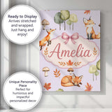 Personalised Name Watercolor Woodland Fox Custom  Unique Gift Idea Elegant Feature Canvas Wall Art Print Decor Picture Ready to Hang