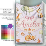 Watercolor Woodland Fox Mushroom Autumn on Soft Lavender Background  Personalised Custom Name Super Soft Fleece Blanket Bed Sofa Throw